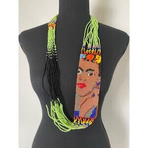 NEW Hand Made Frida Kahlo Beaded Versatile Long Necklace or Belt Multicolor 36in